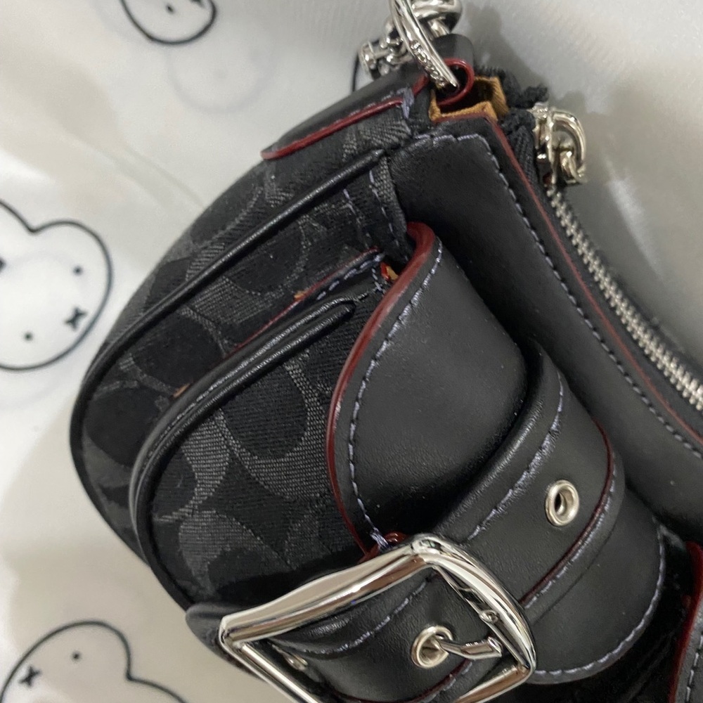 Coach Black Signature Canvas Mini Shoulder Bag with Buckle Pockets - Picture 3 of 8